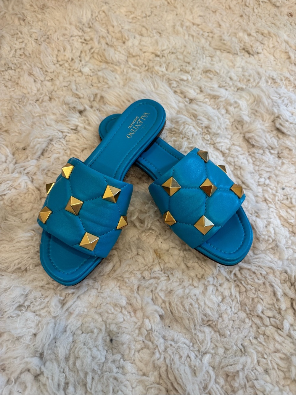 Valentino Turquoise Roman Stud Slide Sandals - Size 38 - Picture 5 of 6